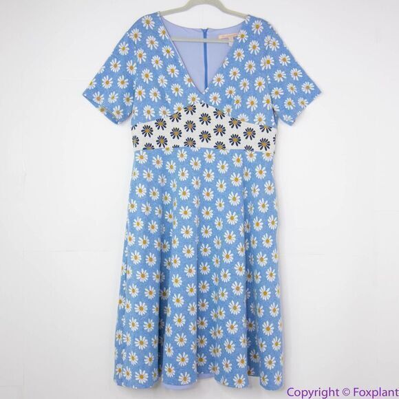 Hutch Anthropologie blue Daisy Rainey Dress V neck‎ short sleeves, size 1X - Picture 2 of 16